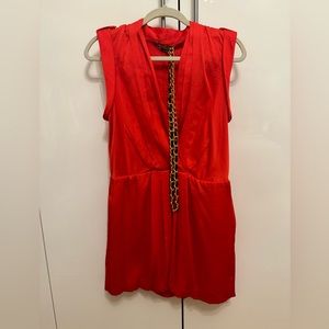 Vibrant orange, Armani exchange, balloon style dress with gold chain belt